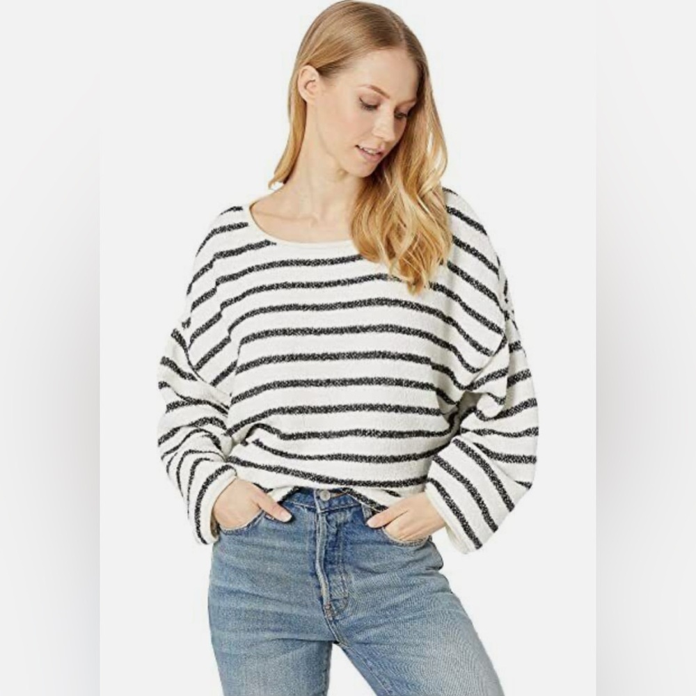 NWT Free People Black and White Striped Bardot Sweater